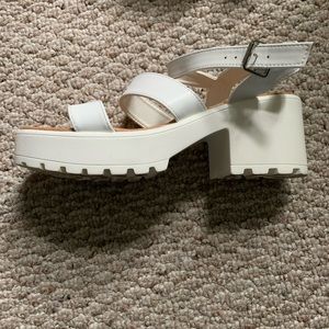 White womens block heel sandals